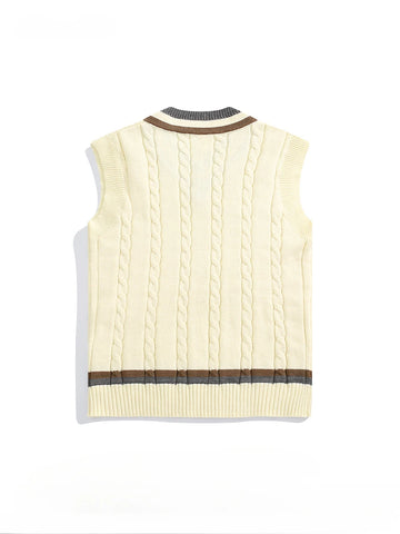 Men's British Retro College Style Color Block V-neck Sleeveless Knitted Vests Autumn Winter Versatile Layered Sweater Waistcoat